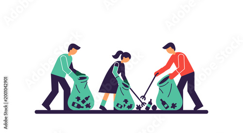 A group of people collecting and disposing of trash in a community clean-up event