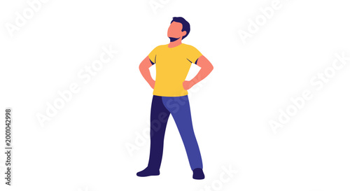 A confident cartoon man standing with his hands on his hips