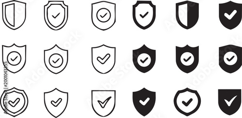 Shield Icons Representing Protection and Security: A collection of shield icons showcases concepts of safeguarding, assurance, and approval, all in one symbolic design.png