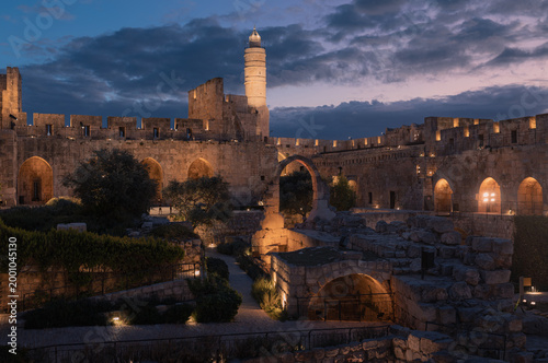 Photos Tower of David Jerusalem illuminated at blue hour evening