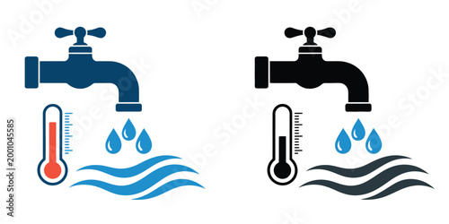 Hot water icon with steam and droplet representing high temperature boiling liquid, warm hydration, heat flow, thermal energy transfer, cooking, and beverage preparation