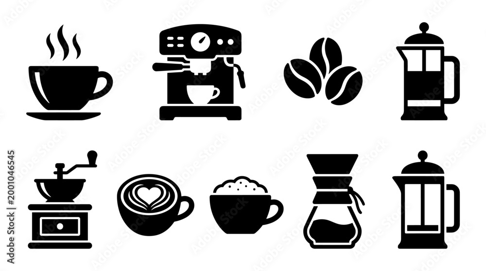 Obraz premium Bold icons for coffee preparation service and enjoyment