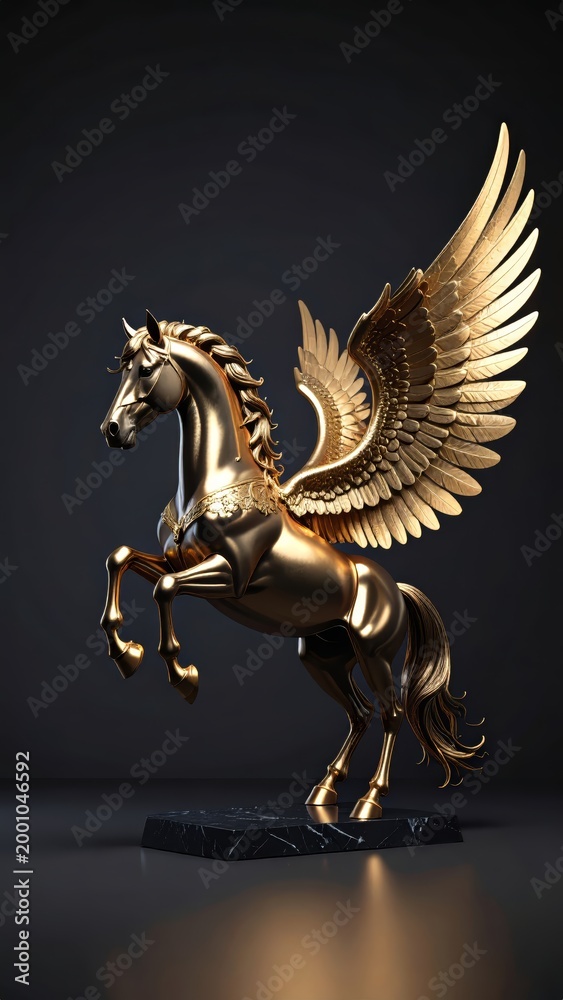 Fototapeta premium Spectacular golden pegasus sculpture radiates mythical allure and power