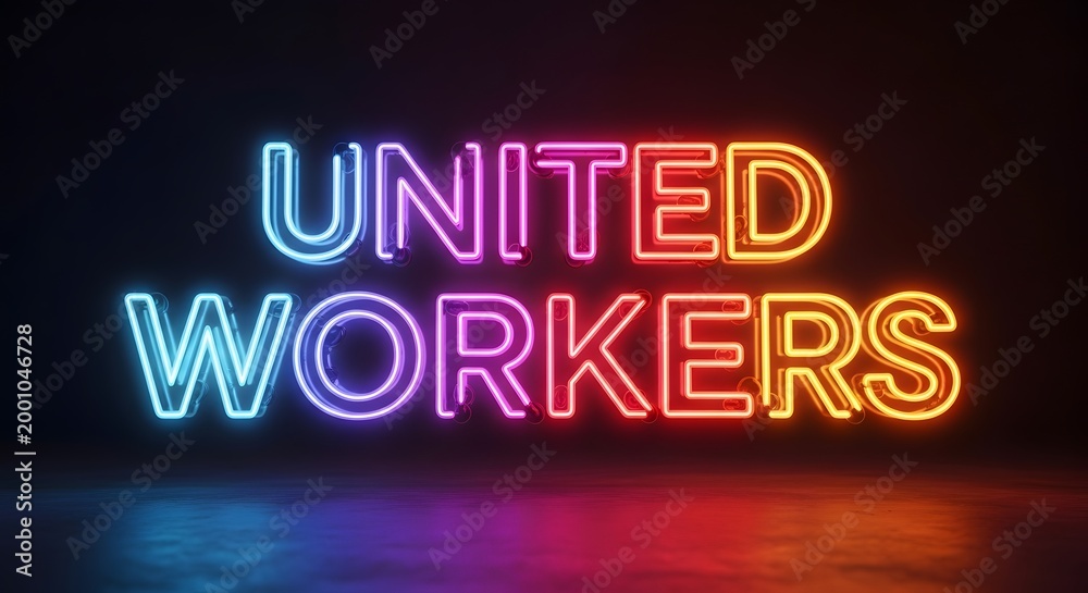 Obraz premium Neon sign united workers vibrant and bold typography