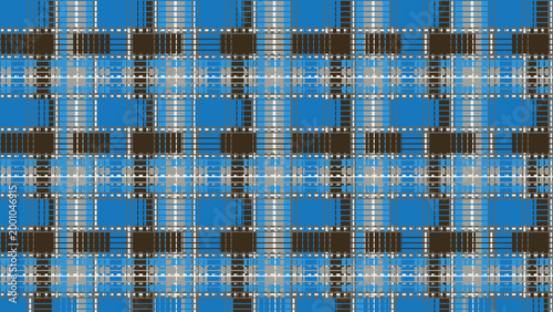 Classic blue plaid pattern vector, traditional tartan check fabric background in blue and brown, seamless geometric textile design for fashion and home decor wrapping