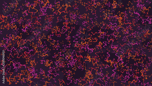Abstract scribble pattern background with neon orange and pink wavy lines, dark purple textured vector illustration, energetic chaotic scribble wallpaper for digital art