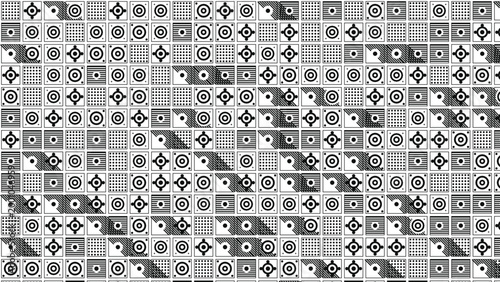 Geometric seamless pattern with monochrome mosaic tiles, abstract grey and black square grid background vector, decorative architectural texture for interior design