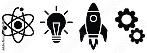 Innovation icon representing startup idea development, creative thinking, new technology invention, business growth, entrepreneurship, and digital transformation