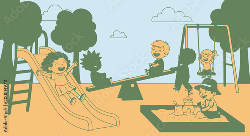 Children Playing on a Slide Outdoors.