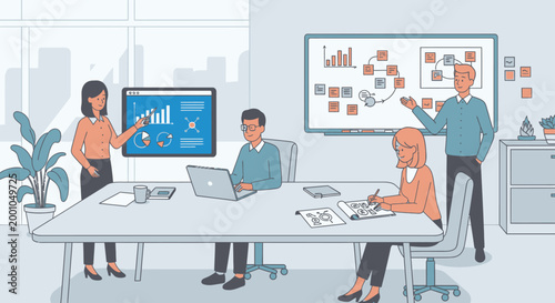 Business people working at office desk.