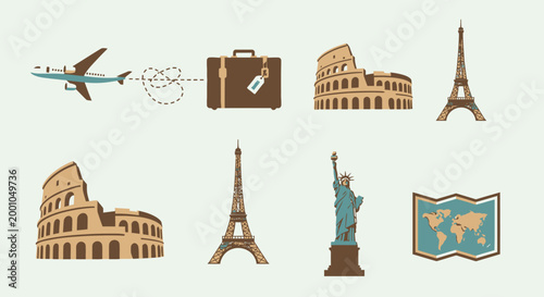 Fotografija Travel icons landmarks world map.
