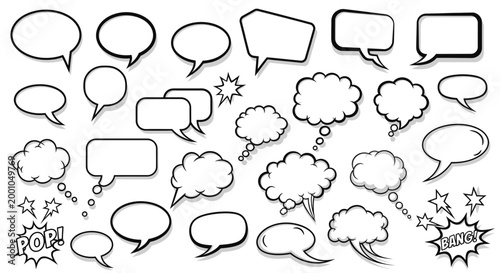 Black and white speech bubbles comic.