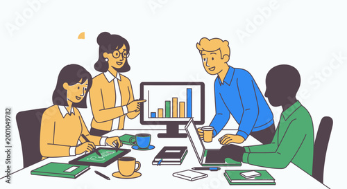 Business people working at office desk.