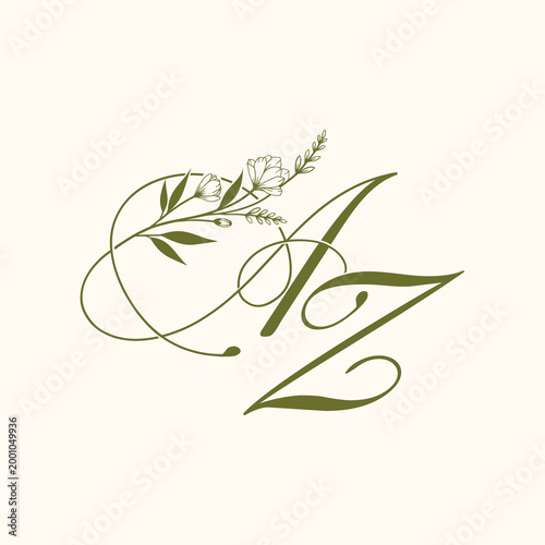 Elegant AZ Monogram with Botanical Flourish.