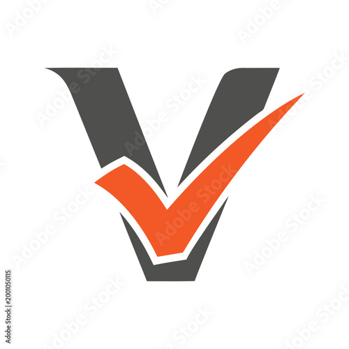 Vector checkmark icon, verified symbol, orange and gray validation sign, tick mark logo