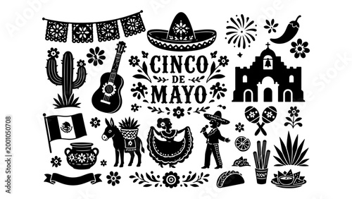 Cinco de Mayo Celebration Silhouette Set, p G transparent background.