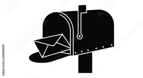 Black silhouette of a mailbox with letter communication and delivery symbol