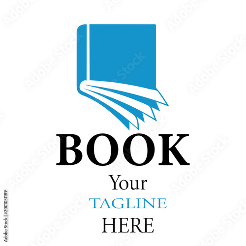 Blue book logo with open pages and tagline space