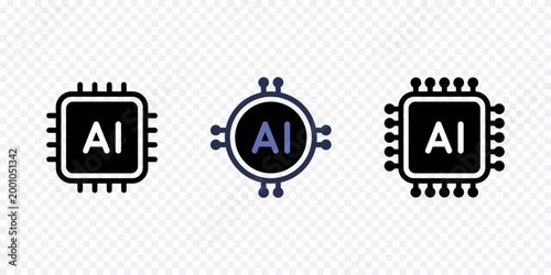 Artificial intelligence vector icons. Neural technologies and digital brain concepts.