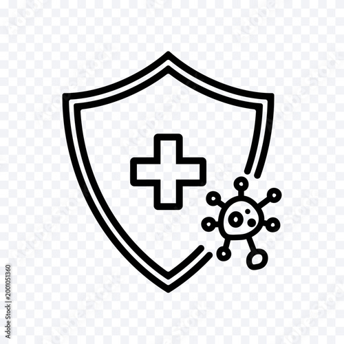 Immune protection signs and symbols with a shield and a virus. Health concept, disease prevention.