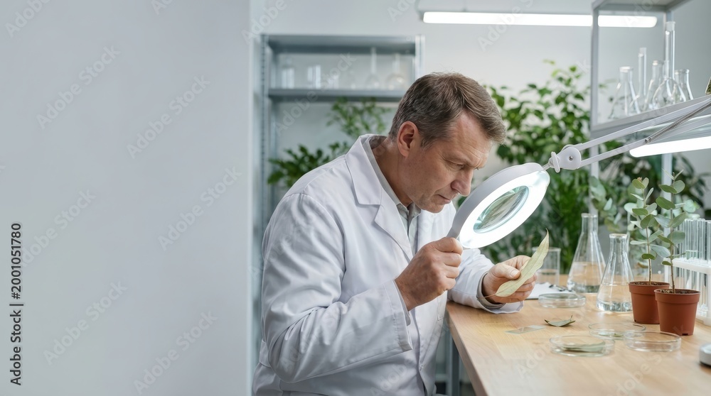 Fototapeta premium Plant Research Scientist Examining Eucalyptus Leaf Sample