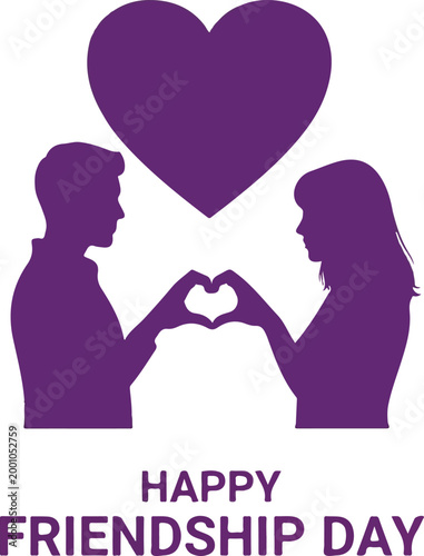 Happy Friendship Day Vector Illustration with Couple Silhouette and Heart Symbol