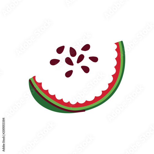 The remains of a red watermelon slice after being eaten, showing the rind and scattered seeds. Concept for finishing a meal, organic waste, or summer leftovers.