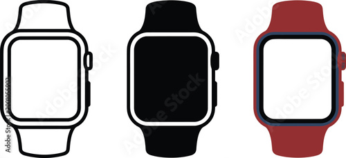 Smartwatch Icon Set Flat Vector Digital Watch Outline and Silhouette Wearable Tech