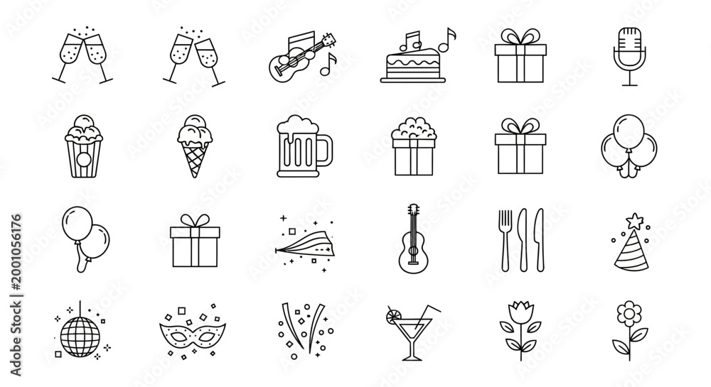 Fototapeta premium Celebration and party line icons a diverse collection for festive occasions and events
