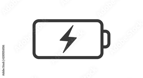 Simple black and white battery icon with lightning bolt indicating charging status