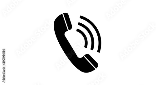 Black silhouette of a telephone receiver with sound waves emanating isolated on white