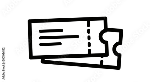 Black and white line art illustration of two overlapping event tickets simple design