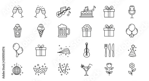 Celebration and party line icons a diverse collection for festive occasions and events