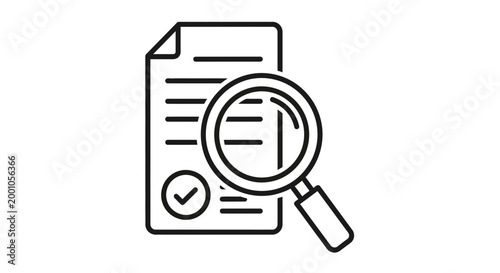 Document review and verification a magnifying glass inspects paperwork with a checkmark symbol