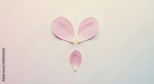 Pink flower petals forming a heart shape on pastel background
