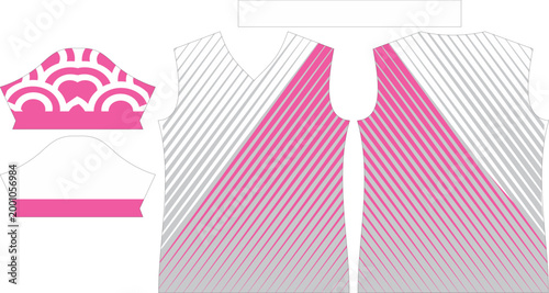 Pink and Grey Sports Jersey Template with Diagonal Stripes and Ornamental Sleeve Pattern