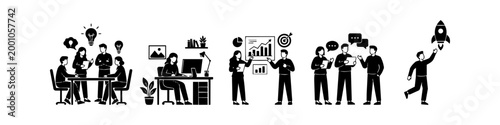 Hand-drawn doodle icon set for digital education, featuring an online library, ebook reader, online resources, education database, and library search icons for e-learning and academic themes.