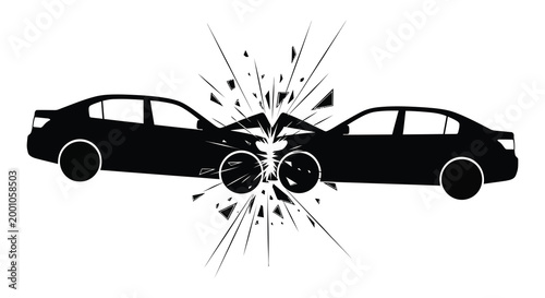 Dramatic car crash silhouette two vehicles collide in a high impact frontal collision