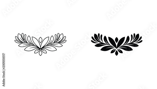 Symmetrical leaf foliage ornament vector graphic featuring delicate branches and organic shapes for elegant dividers and decorative accents
