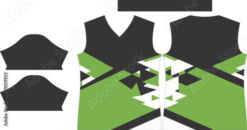 Green and Charcoal Sports Jersey Template with Geometric Exploding Triangle Pattern