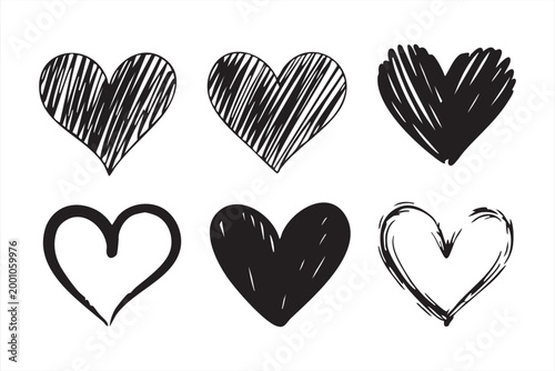 Scribble heart sketch illustrations with messy hand drawn lines for artistic and grungy love design.