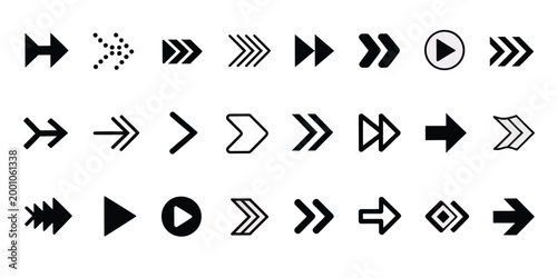 Swipe scroll and slide arrow icons vector collection representing button navigation, directional movement, right left up down controls, touch gestures, and user interface interaction symbols