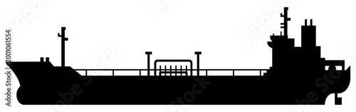 Oil tanker ship vector silhouette with cargo tanks and industrial structure in minimalist black design for petroleum, maritime, energy, and logistics graphics.
