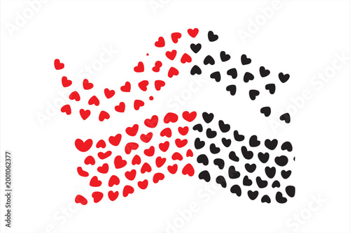 Red and black hearts forming abstract shapes for valentine day love.