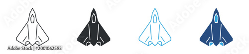 Jet fighter aircraft icon set. modern military airplane symbol. aviation and air force technology concept. vector illustration.