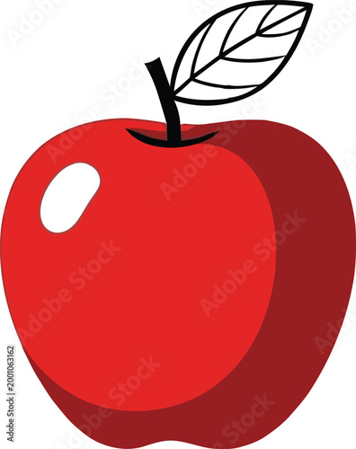 Simple red apple with leaf and stem, healthy fruit symbol.