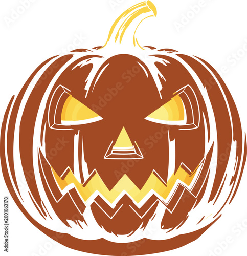 Spooky jack-o lantern face with a toothy grin and glowing eyes for halloween celebration.