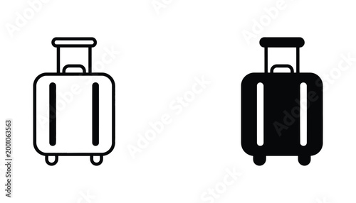 Travel suitcase luggage icon set in minimalist line and solid black style