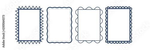 Four decorative rectangular frames with varied blue borders on white background