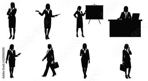 Business people silhouettes a collection of professional figures in various poses and settings